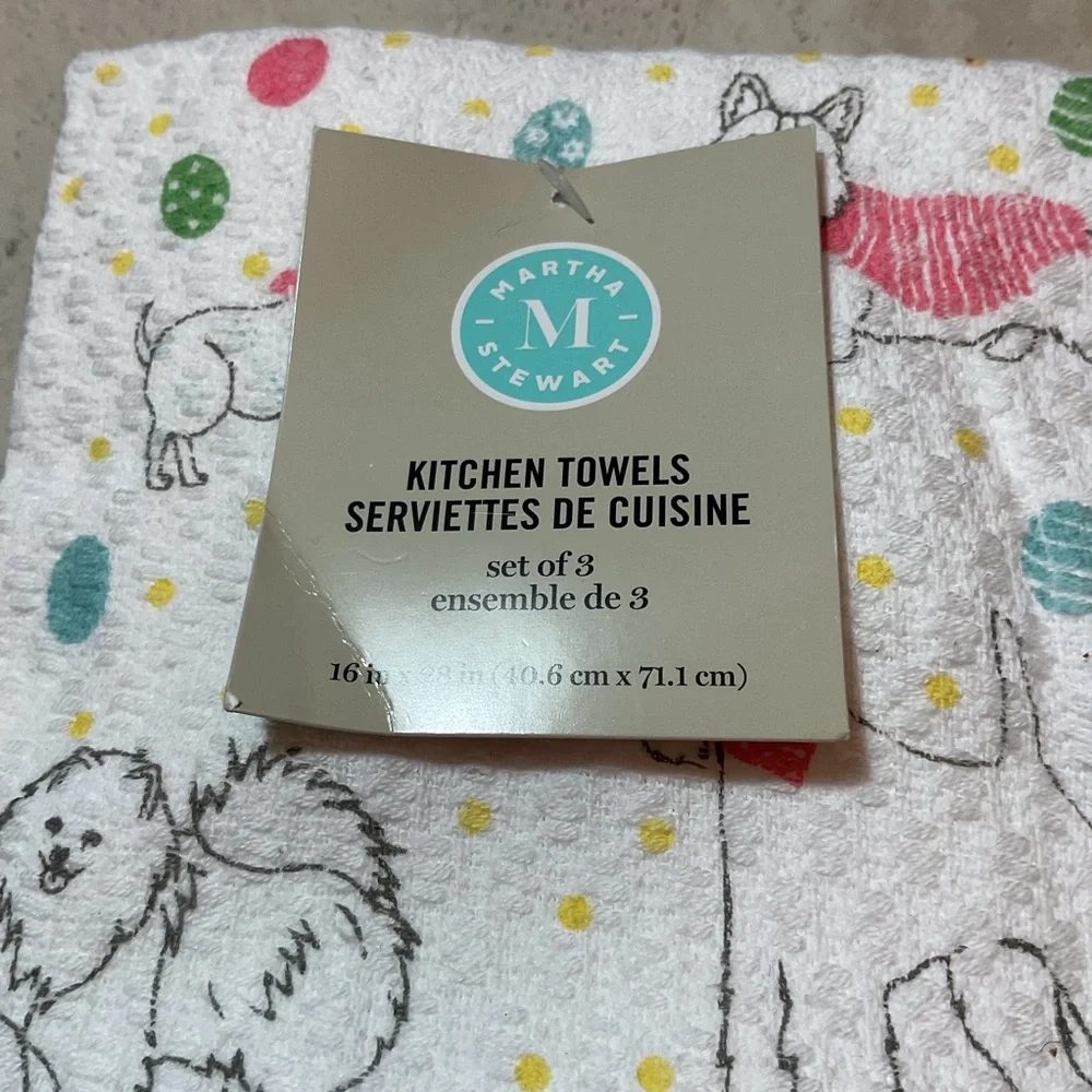 Martha Stewart Easter themed Colorful Dog Print Kitchen Towels NWT set of 3